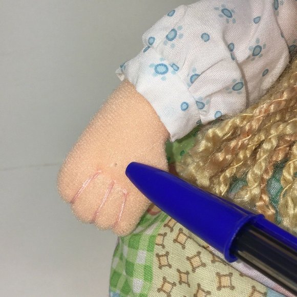 Learning Curve Plush Holly Hobbie Doll Rattle 12" Blue Patchwork Dress Blonde - Picture 7 of 12